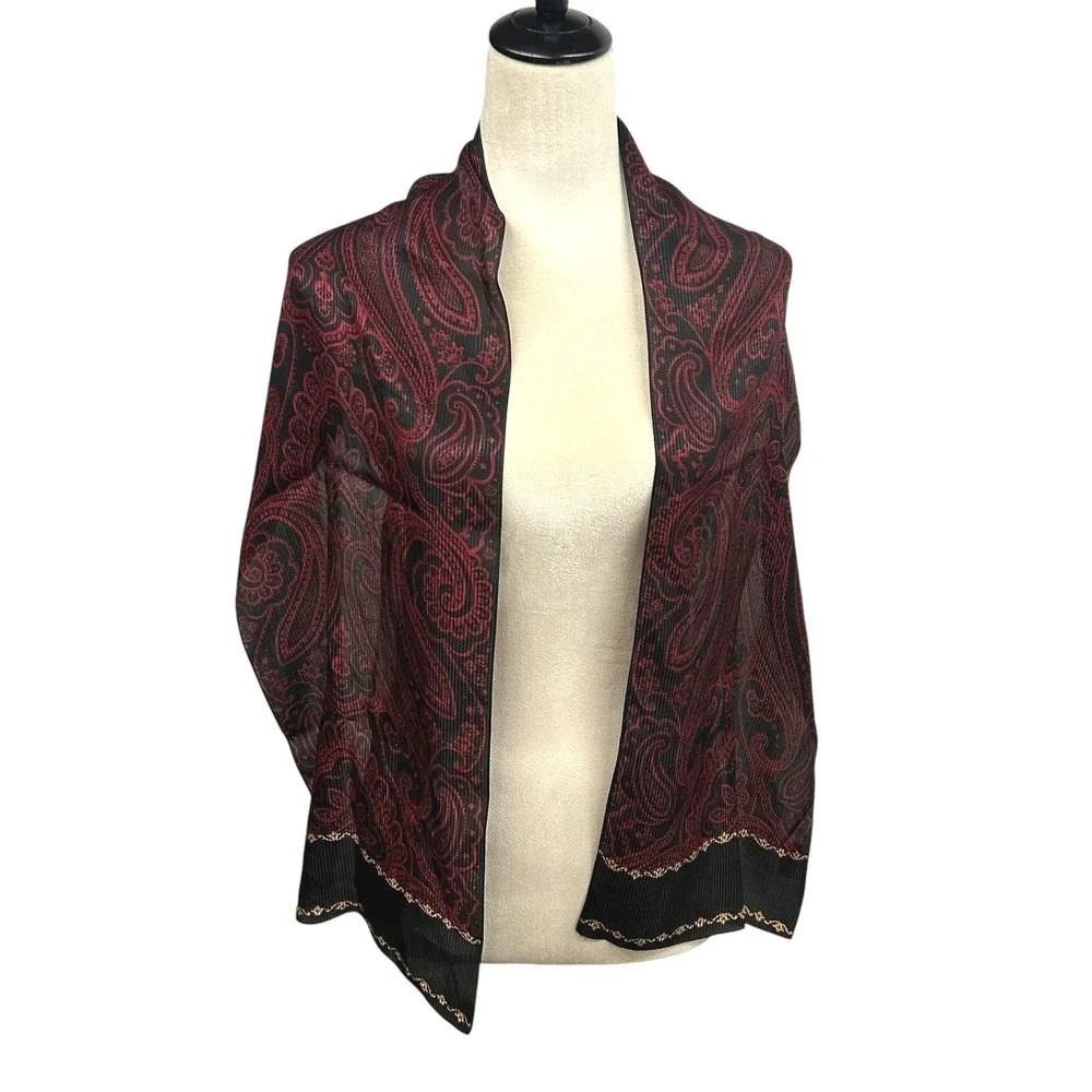 Silk Paisley Square Scarf Red Black Gold Dark Romantic Old‎ Money Hair Scarf